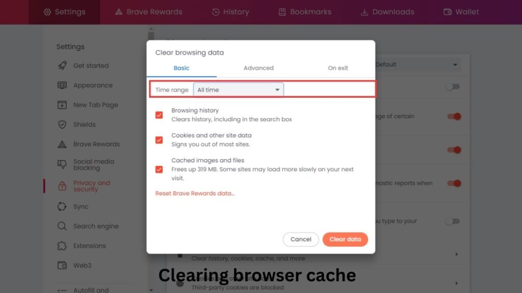 Clearing browser cache