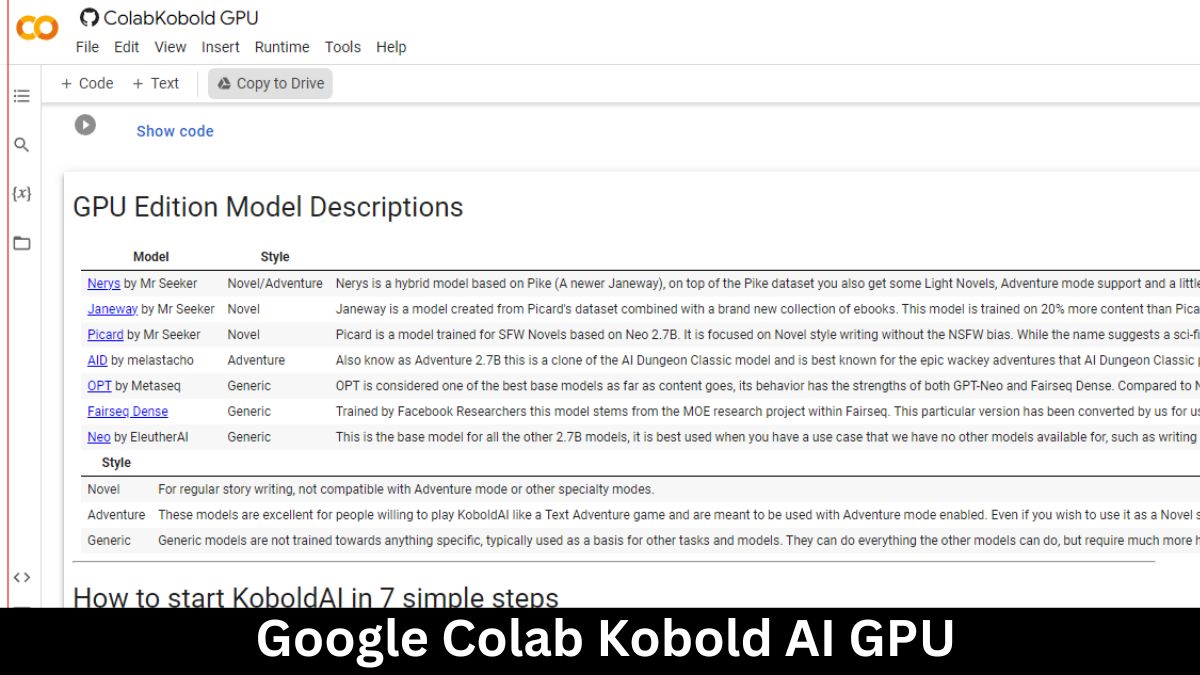  Google Colab Kobold AI GPU